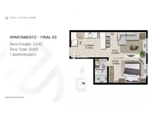 Planta baixa do apartamento final 03 em Lajeado, Brasil.