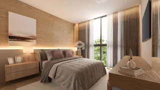 Quarto com cabeceira e janela em um apartamento.