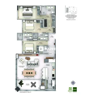 Planta baixa de um apartamento final em Lajeado, Brasil.