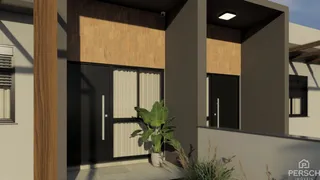 Foto da fachada de uma residência em Lajeado, Brasil, mostrando a entrada com grandes portas de vidro.
