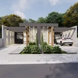 Fachada externa de uma residência moderna com paisagismo em Lajeado.