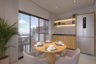Imagem de uma sala de jantar moderna com vista para o exterior em Lajeado.