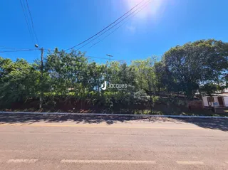 Vista da rua com árvores e céu azul em Lajeado, Brasil.