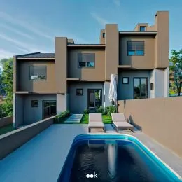 Fachada de uma residência moderna com piscina em Lajeado, Brasil.
