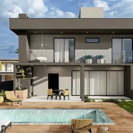 Foto da área de piscina externa de uma residência em Lajeado.