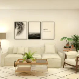 Sala de estar com sofá e mesa de centro em ambiente claro.