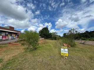 Vista externa de um terreno com grama seca e vegetação no campo.
