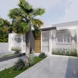 Fachada de uma residência com palmeira em Lajeado.