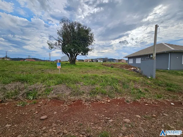 Vista externa de uma propriedade com terreno gramado e vegetação ao redor.