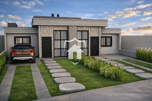 Fachada de uma residência moderna em Lajeado, Brasil.