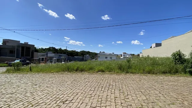 Vista externa de uma rua com vegetação no entorno de uma propriedade em Lajeado.