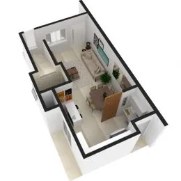 Planta baixa de um imóvel residencial mostrando a disposição dos cômodos.