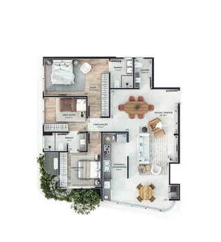 Planta baixa de um apartamento em Lajeado, Brasil, mostrando a disposição dos cômodos.
