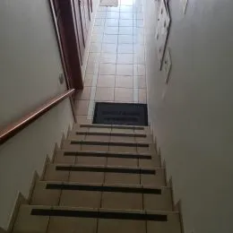 Escadaria interna com degraus claros em um ambiente residencial.