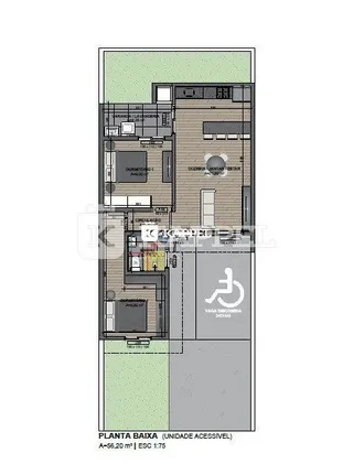 A planta baixa exibe o layout da unidade acessível.