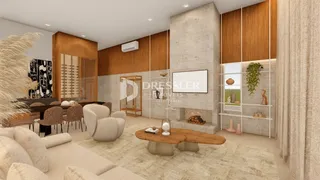 Ambiente moderno de sala de estar com decoração de madeira e paredes claras.