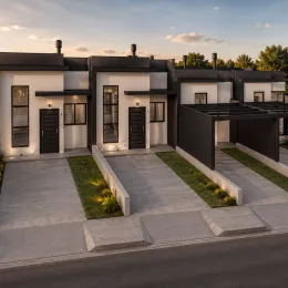 Fachada externa de uma casa moderna em Lajeado, Brasil, com paisagismo frontal.
