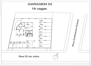 Planta baixa do garagem 02 com 19 vagas na Rua Guilherme Kreutz.