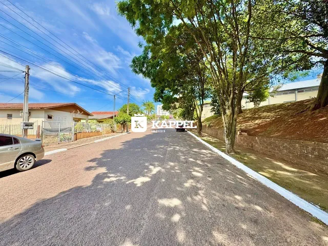 Vista da rua com árvores e um veículo estacionado em Lajeado, Brasil.