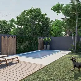 Foto de uma área externa com piscina e deck em um imóvel em Lajeado.