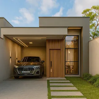 Fachada moderna de uma residência em Lajeado, Brasil, com acesso de garagem.