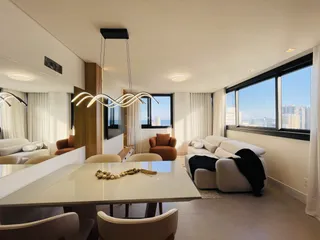 Sala de estar moderna com vista para a cidade em Lajeado.