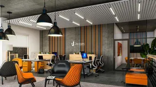 Sala de estar moderna com piso de cerâmica e decoração contemporânea.
