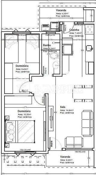 Planta baixa de uma residência mostrando a disposição dos cômodos.