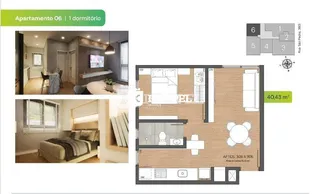 Planta baixa de um apartamento mostrando a disposição dos cômodos.