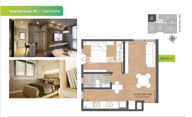 Planta baixa de um apartamento mostrando a disposição dos cômodos.