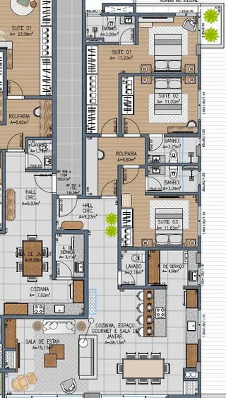 Planta baixa de um apartamento residencial em Lajeado, Brasil.
