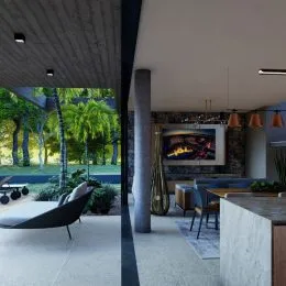 Foto do interior de uma sala com lareira em um imóvel.
