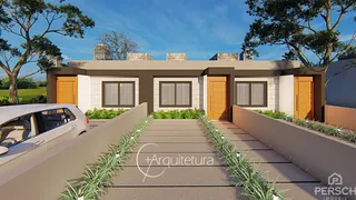 Fachada de uma casa moderna em Lajeado, Brasil, com paisagismo frontal e garagem.