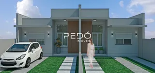 A fachada de uma casa moderna com jardim em Lajeado, Brasil.