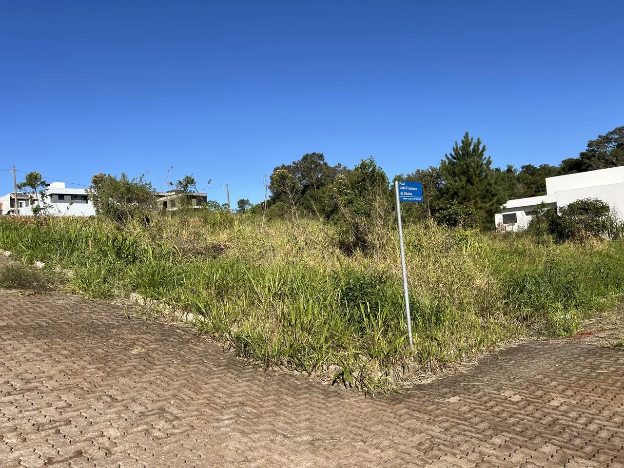Vista externa de uma área com vegetação alta e pavimento em Lajeado, Brasil.