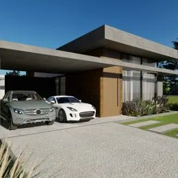 Fachada de uma casa moderna com arquitetura contemporânea em Lajeado, Brasil.