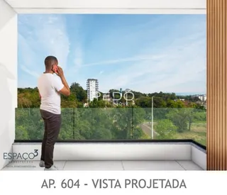 Vista projetada de um apartamento com vista para a paisagem.