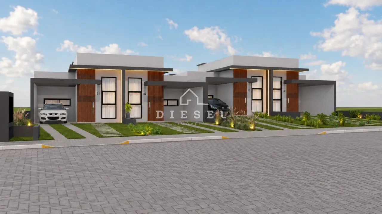 Fachada moderna de uma casa residencial com revestimento em madeira e detalhes em branco.