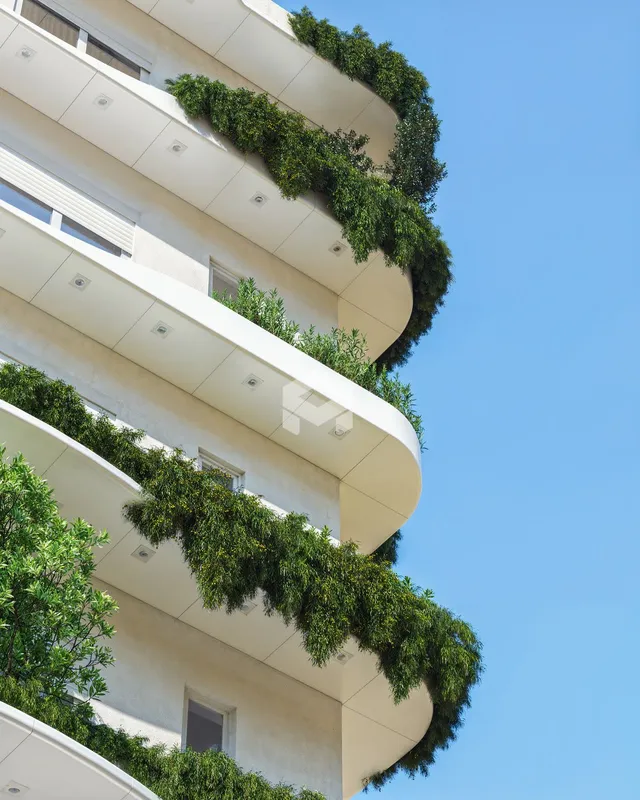 Fachada de um prédio residencial em Lajeado coberta por vegetação.