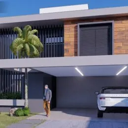 Fachada externa de uma casa moderna em Lajeado, Brasil.