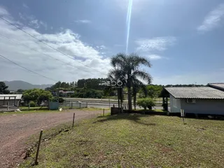 Vista externa de uma propriedade com vegetação e estrada de terra.