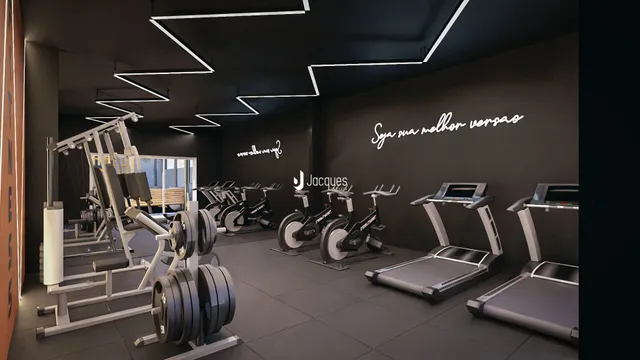 Uma sala de academia moderna com esteiras e equipamentos de treino.