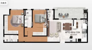 Planta baixa do apartamento 404 a 1104 em Lajeado, Brasil.