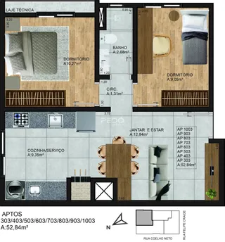 Planta baixa de um apartamento em Lajeado, Brasil, mostrando a disposição dos cômodos.