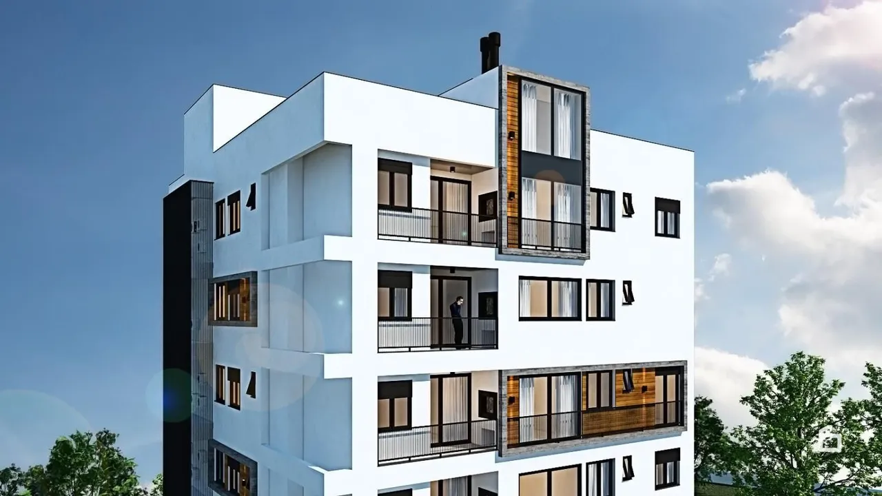 Fachada moderna de um prédio residencial em Lajeado, Brasil.