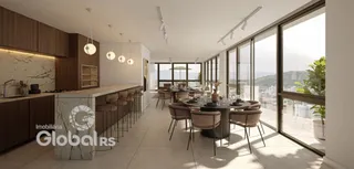 Ambiente moderno com cozinha e sala de jantar em Lajeado.