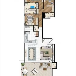 Planta baixa de um imóvel residencial mostrando a disposição dos cômodos.