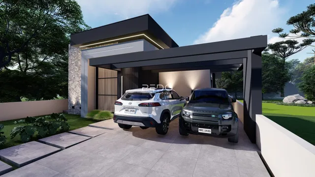 Fachada moderna de uma casa com garagem em Lajeado, Brasil.
