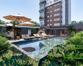 Foto de uma área de piscina e jardim em um imóvel em Lajeado.