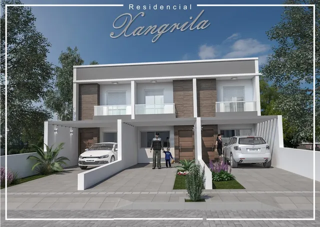 Fachada de uma casa residencial moderna com varanda em Lajeado, Brasil.